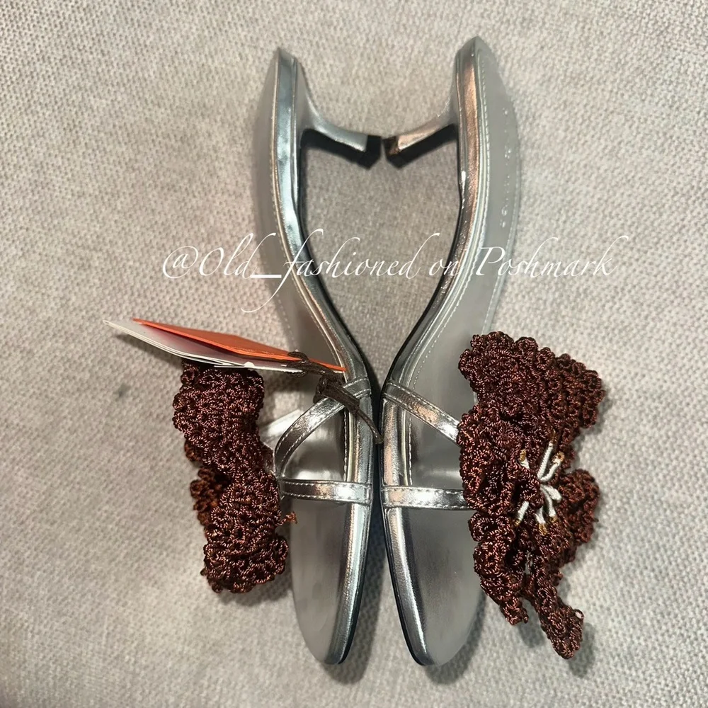 MANGO Leather Heeled Sandals with Flower